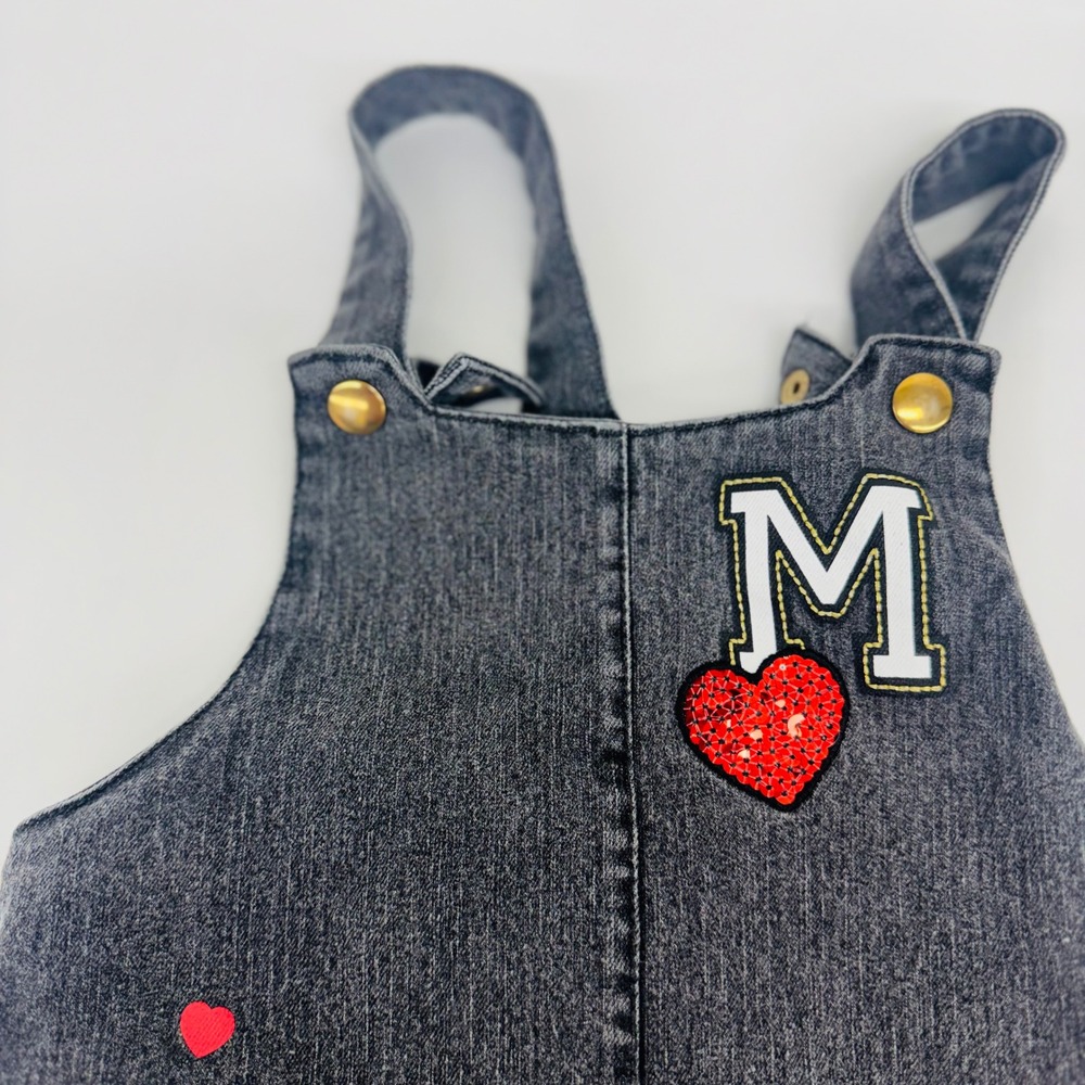 Disney Mickey Minnie Mouse Blk‎ Denim Jumper Dress Girls Overall Pinafore Heart - Picture 9 of 10